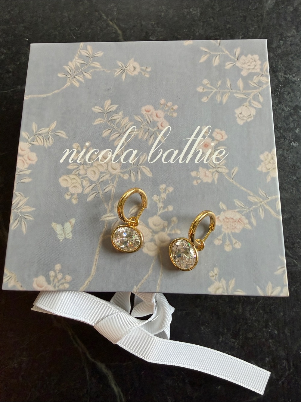 Nicola Bathie Margot Gold Crystal Drop Earrings - Clear Sparkle